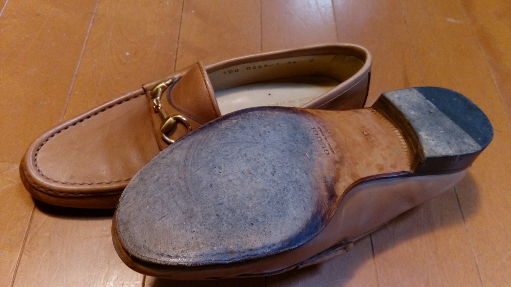 レディース・グッチの丸洗い＆ゴム半張り＆アッパーの革補修の靴修理