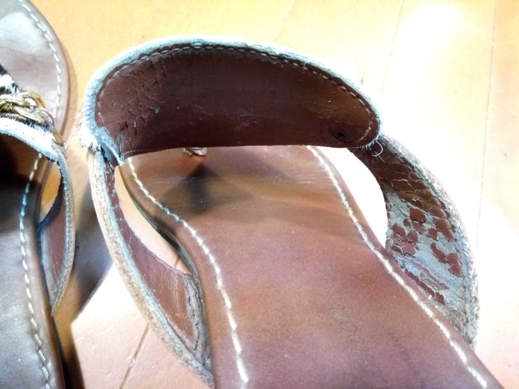 レディース・サンダルのライニング張り替え＆ゴム半張りの靴修理