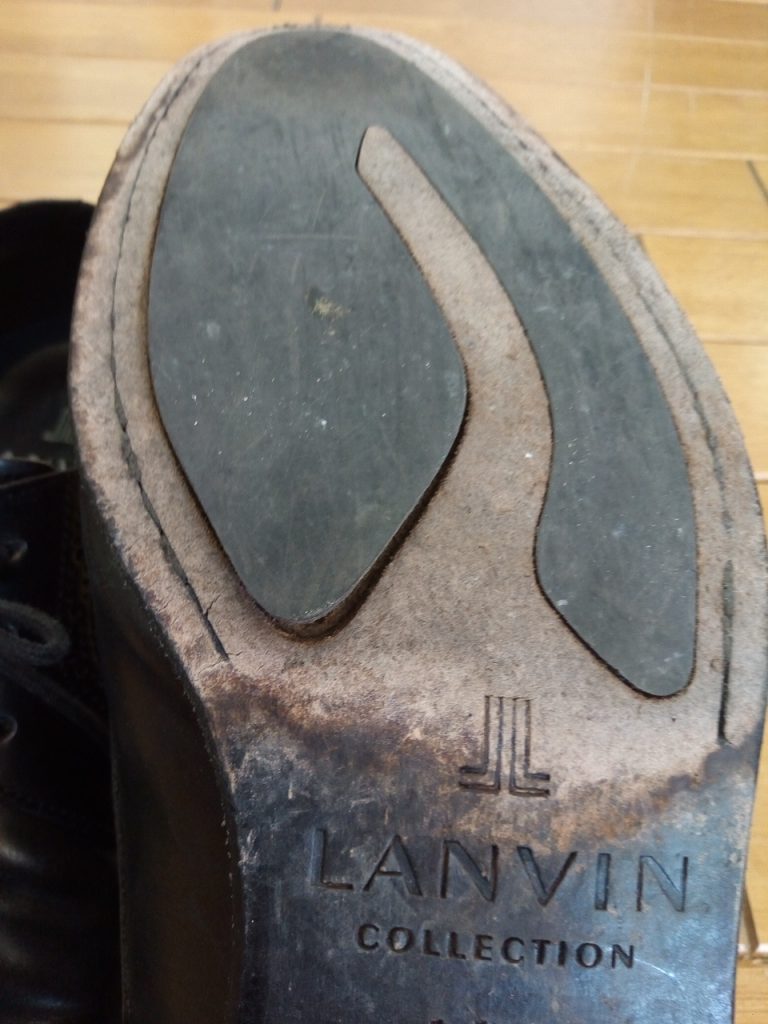 ランバンのビジネスシューズのゴム半張り＆トップリフト交換の靴修理