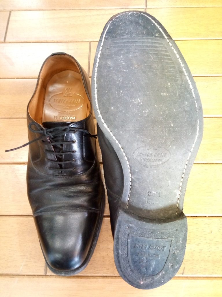メンズ・スコッチグレインのストレートチップのオールソールの靴修理