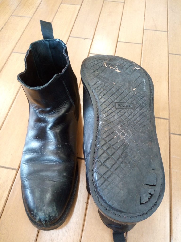 プラダのサイドゴアブーツのヒール交換の靴修理